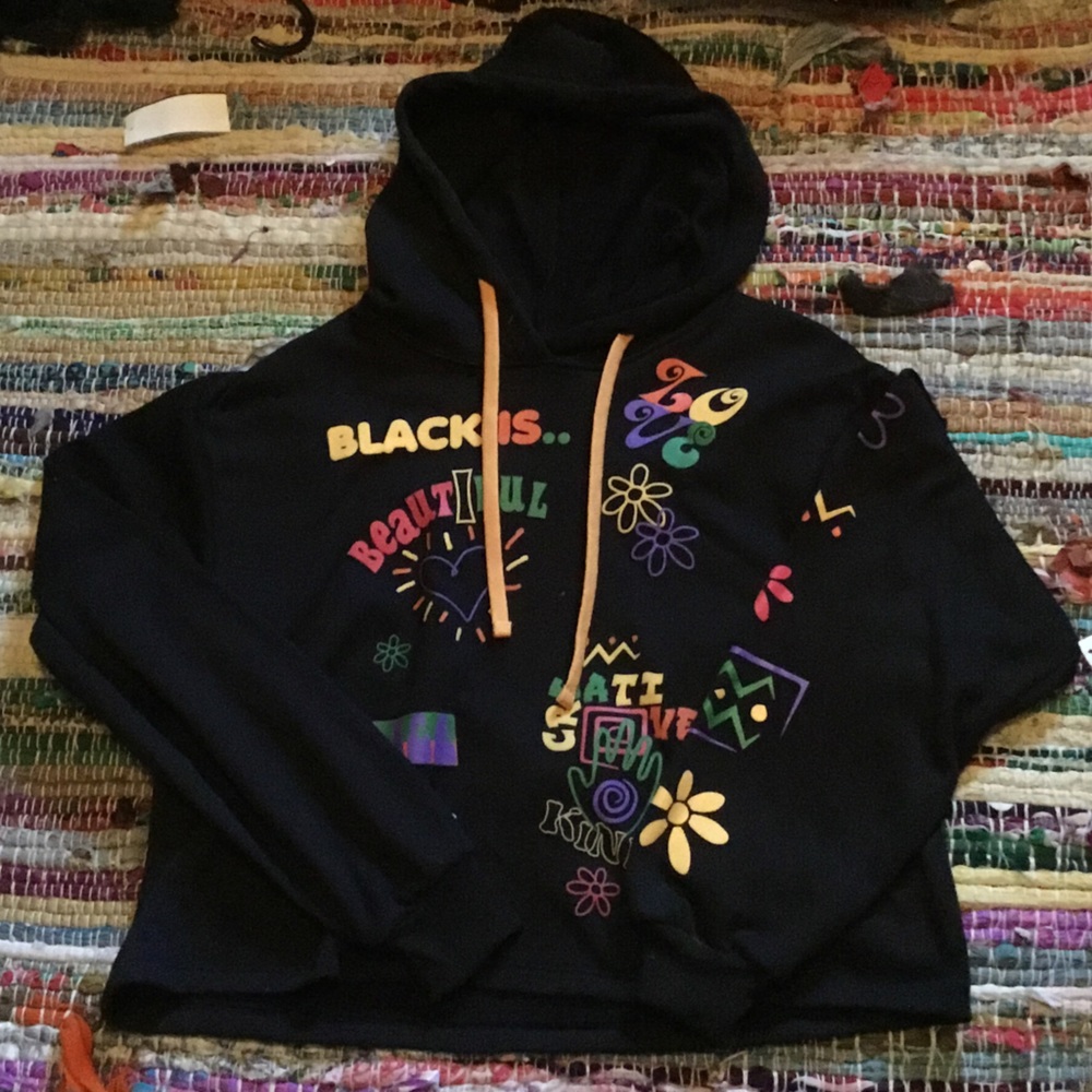 CLOSET CLEAR OUT Modern lux  Urban Kindness Graffiti Crop Hoodie Size Medium - Picture 2 of 5